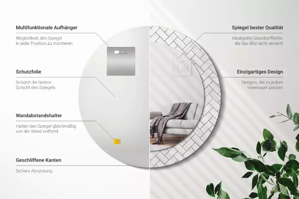 Miroir rond cadre avec impression Chevrons