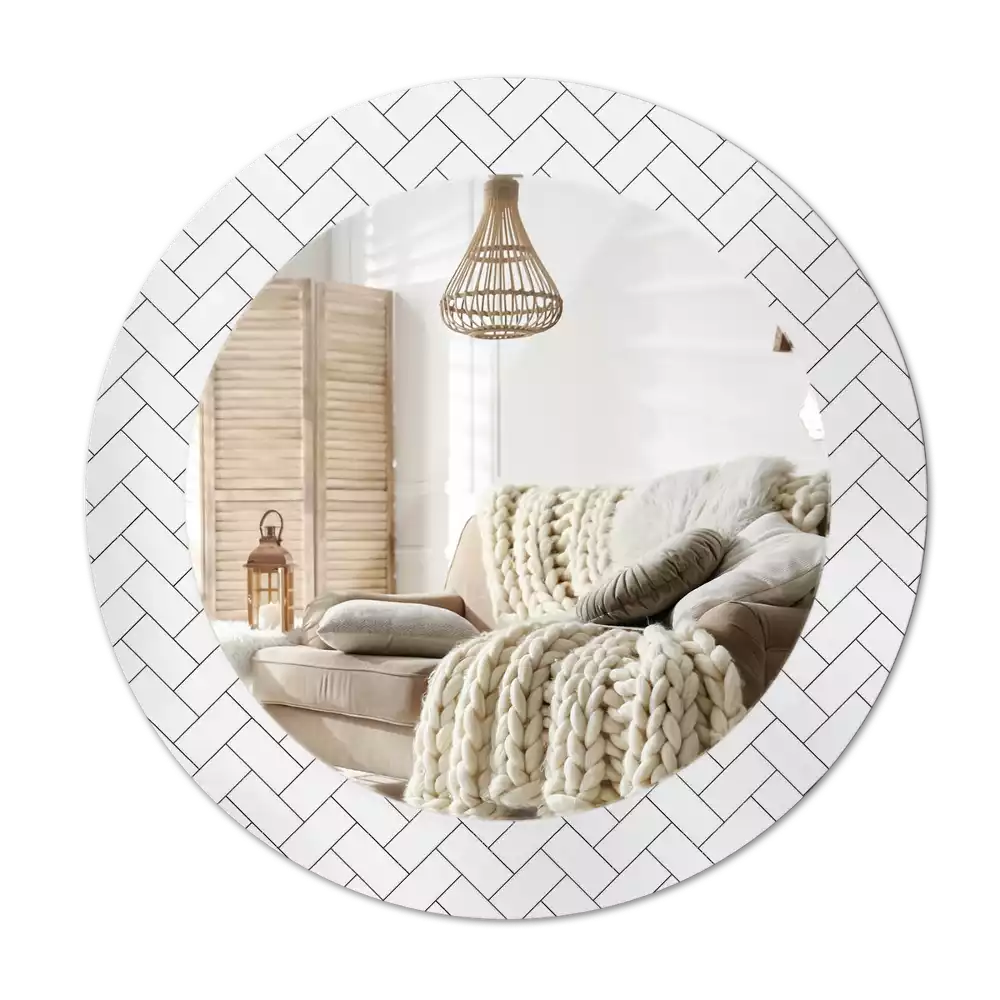 Miroir rond cadre avec impression Chevrons