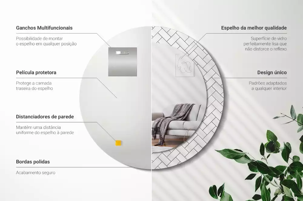 Miroir rond cadre avec impression Chevrons