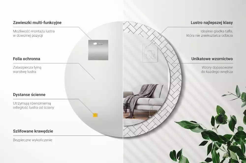 Miroir rond cadre avec impression Chevrons
