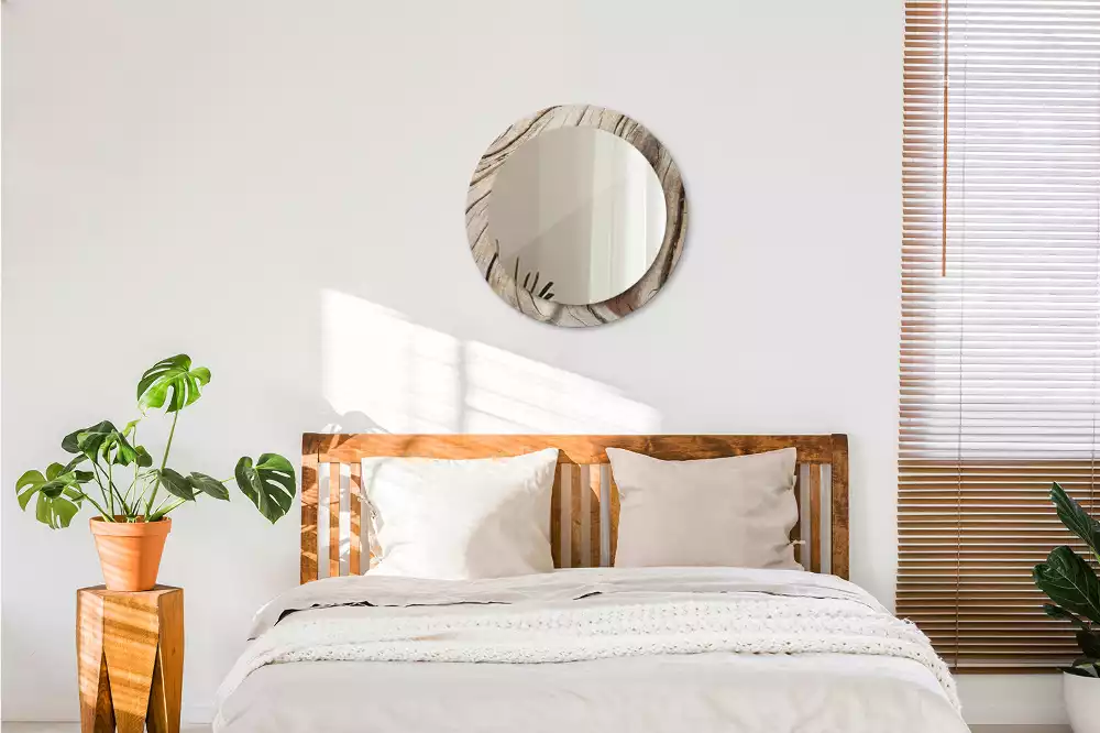 Miroir rond imprimé Bois fissuré