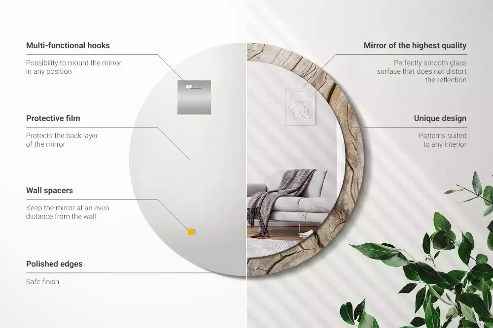 Miroir rond imprimé Bois fissuré