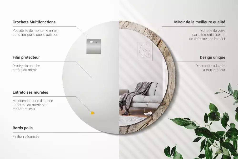 Miroir rond imprimé Bois fissuré