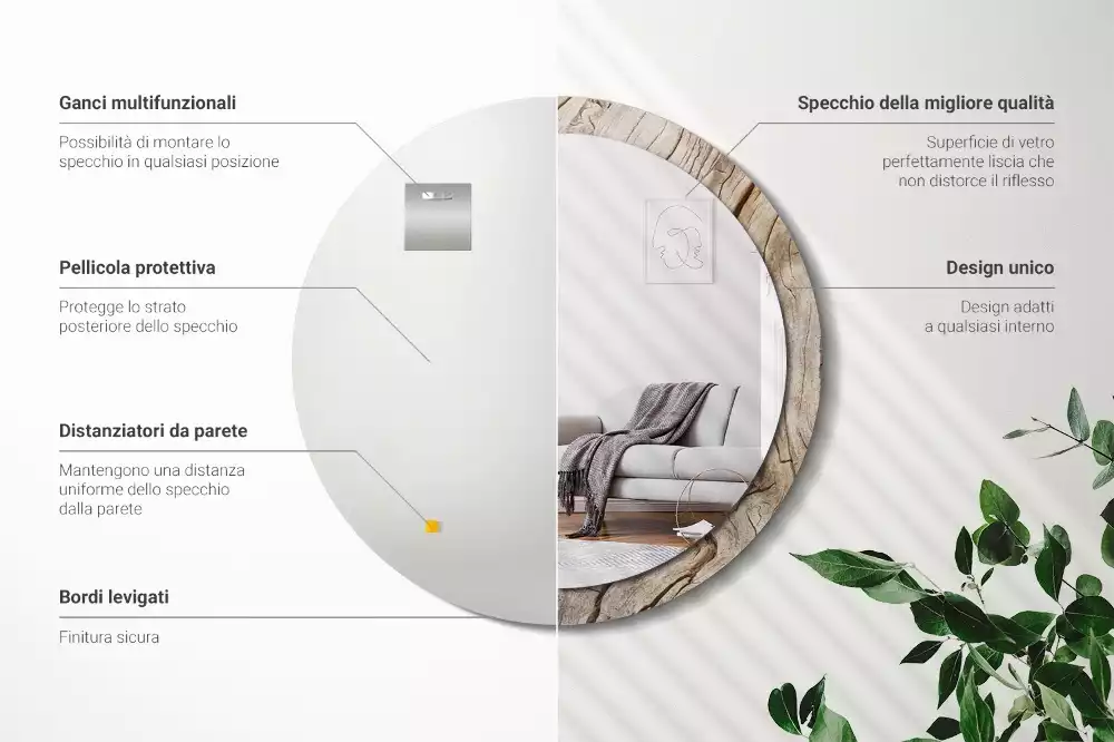 Miroir rond imprimé Bois fissuré