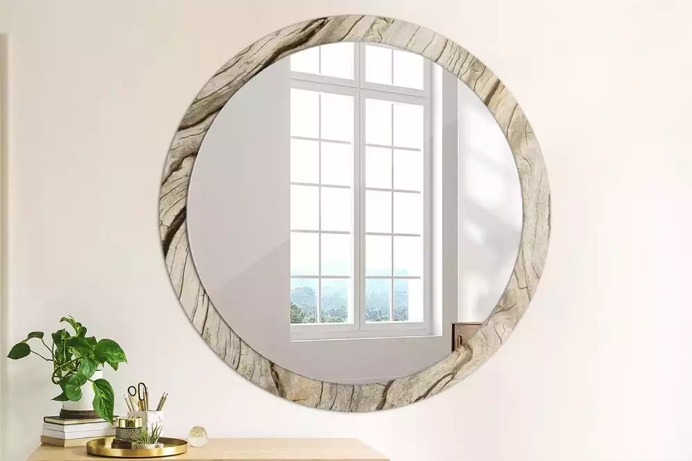 Miroir rond imprimé Bois fissuré