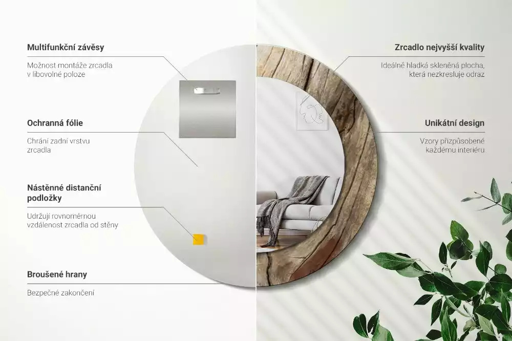 Miroir rond imprimé Bois fissuré