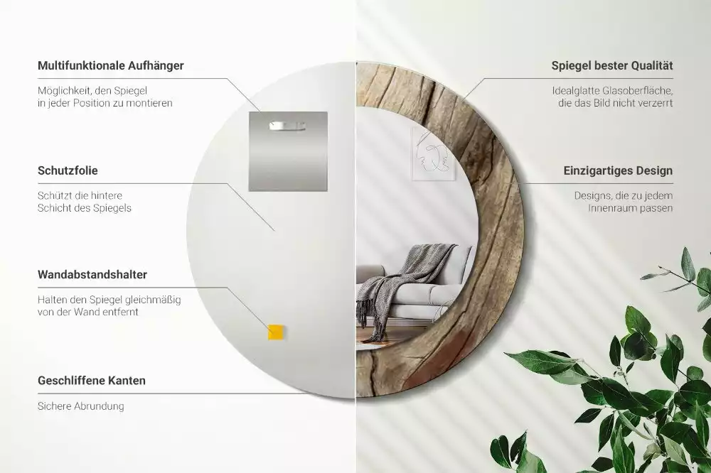 Miroir rond imprimé Bois fissuré