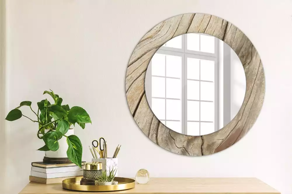 Miroir rond imprimé Bois fissuré