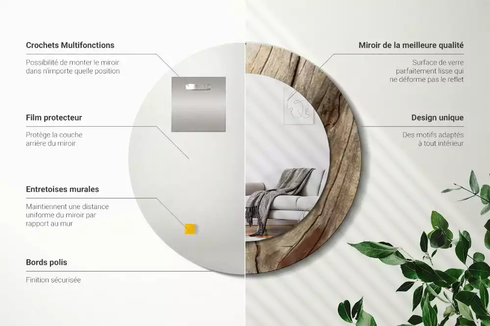 Miroir rond imprimé Bois fissuré