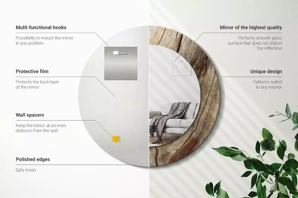 Miroir rond imprimé Bois fissuré