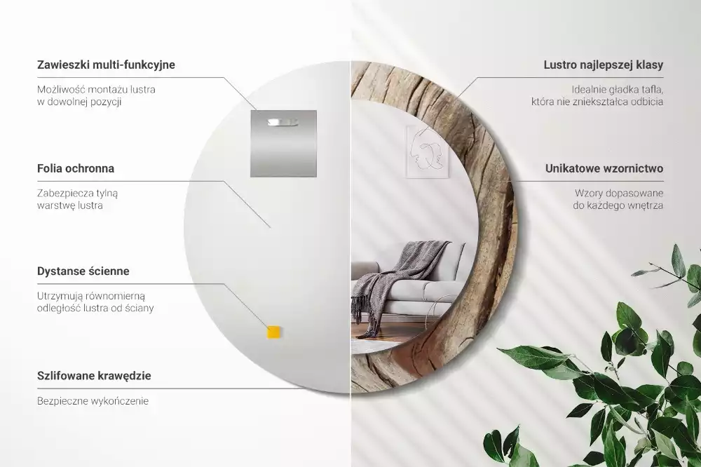 Miroir rond imprimé Bois fissuré