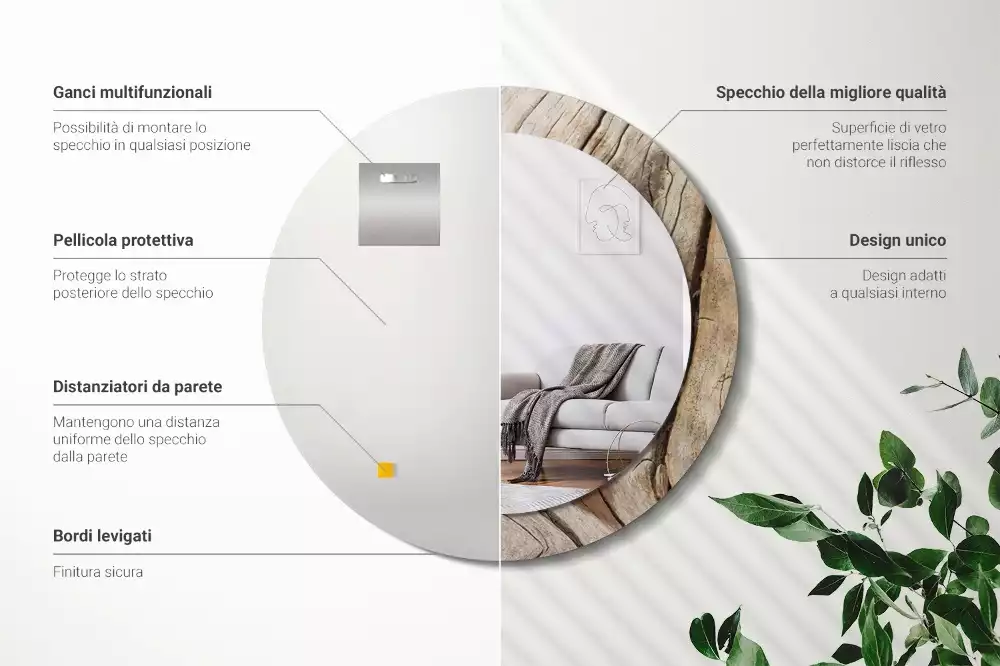 Miroir rond imprimé Bois fissuré