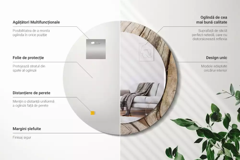 Miroir rond imprimé Bois fissuré