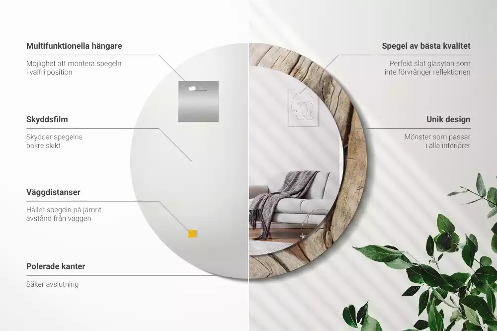 Miroir rond imprimé Bois fissuré