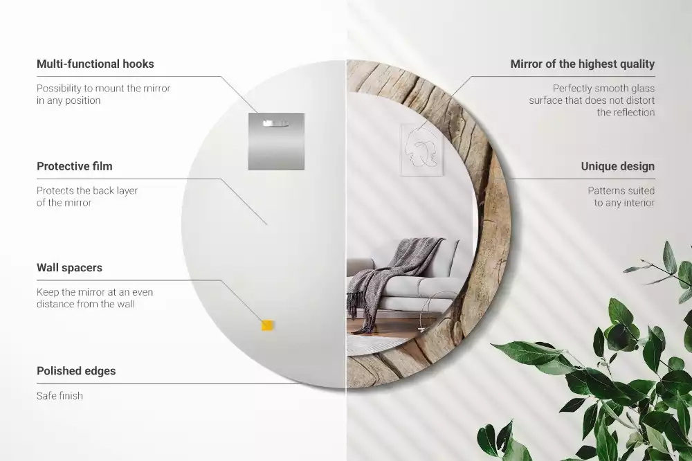 Miroir rond imprimé Bois fissuré