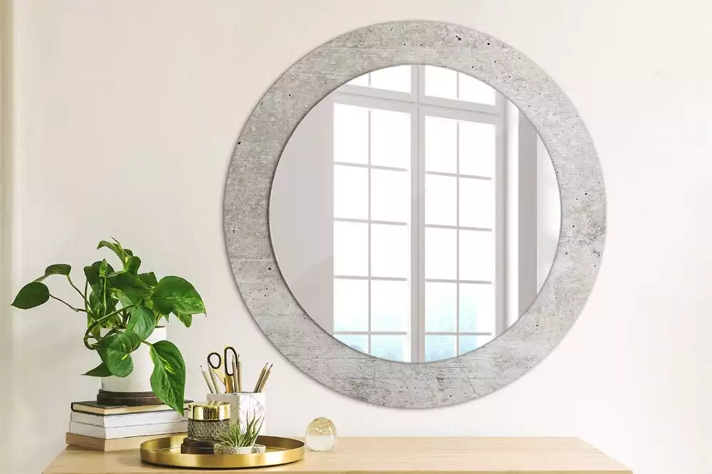 Miroir rond avec décoration Béton gris