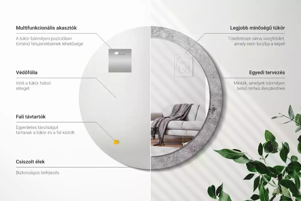 Miroir rond avec décoration Béton gris