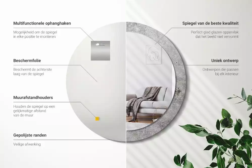 Miroir rond avec décoration Béton gris