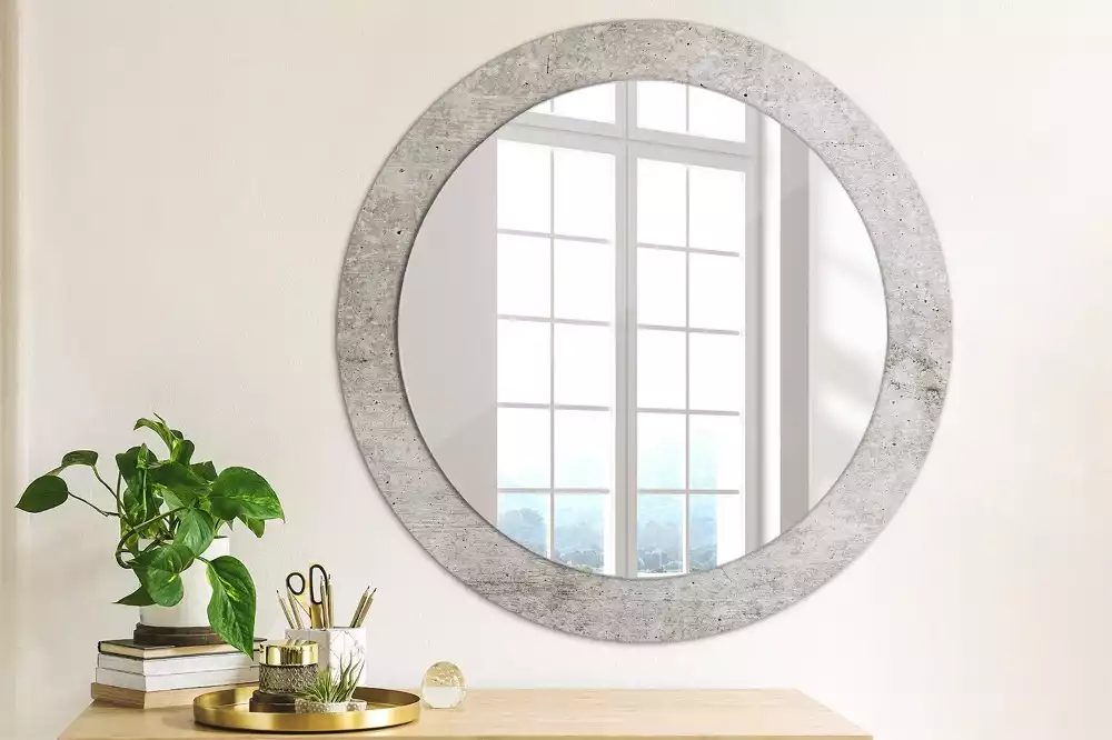 Miroir rond avec décoration Béton gris