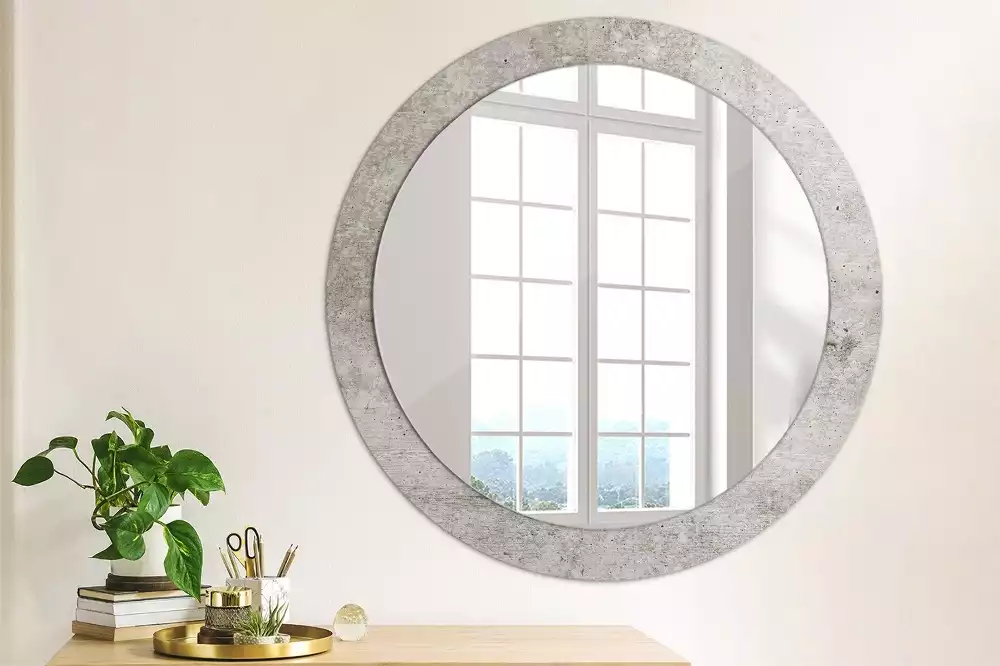 Miroir rond avec décoration Béton gris