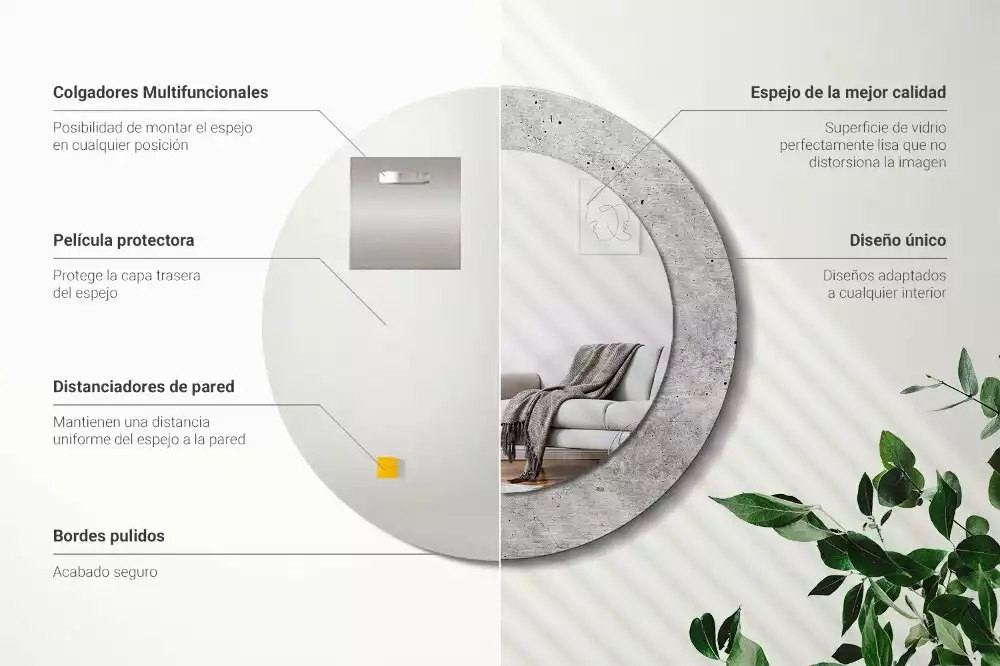 Miroir rond avec décoration Béton gris