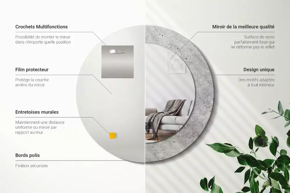 Miroir rond avec décoration Béton gris