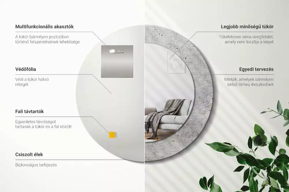 Miroir rond avec décoration Béton gris