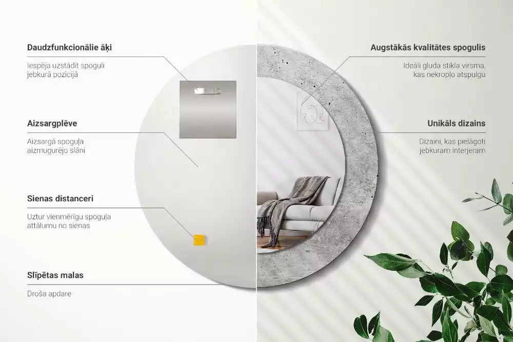 Miroir rond avec décoration Béton gris