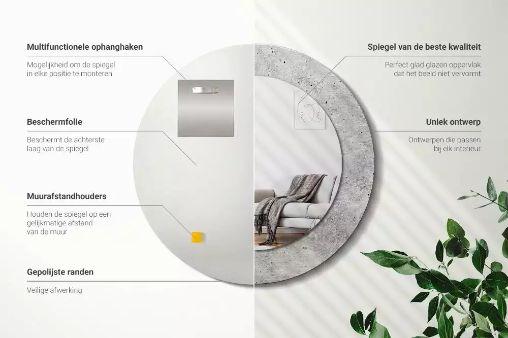 Miroir rond avec décoration Béton gris