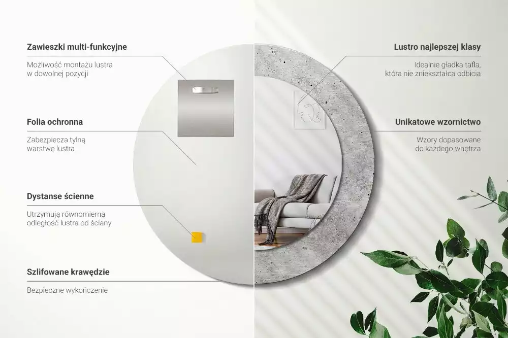 Miroir rond avec décoration Béton gris