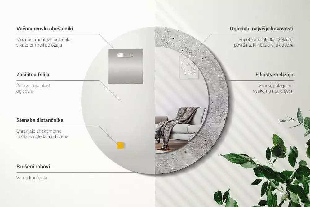 Miroir rond avec décoration Béton gris