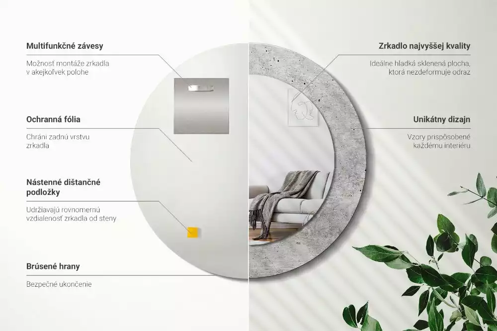 Miroir rond avec décoration Béton gris