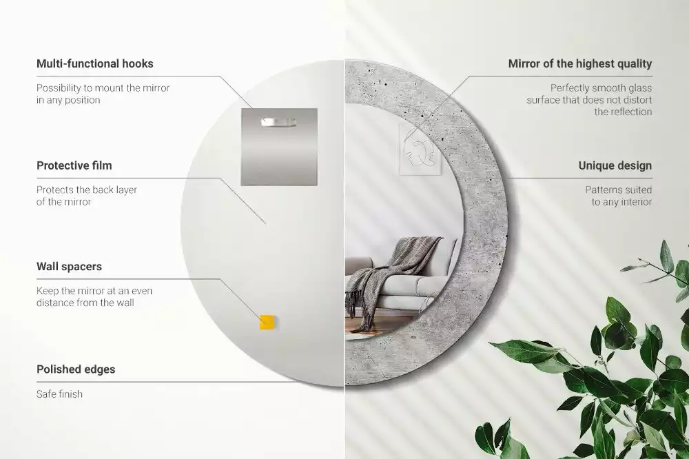 Miroir rond avec décoration Béton gris