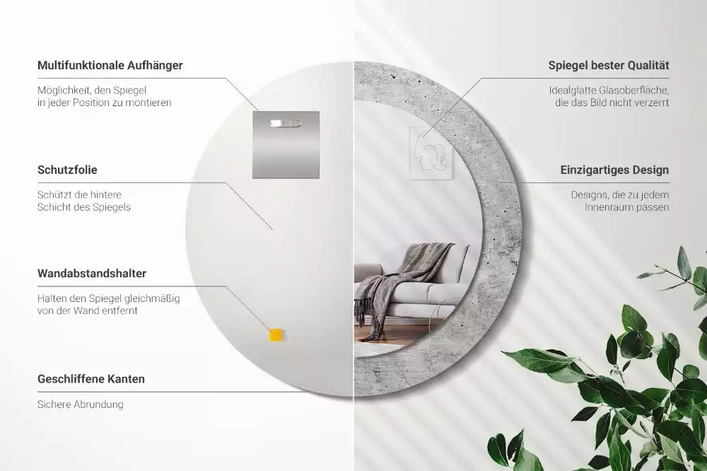 Miroir rond avec décoration Béton gris