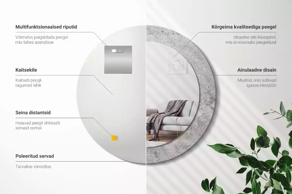 Miroir rond avec décoration Béton gris