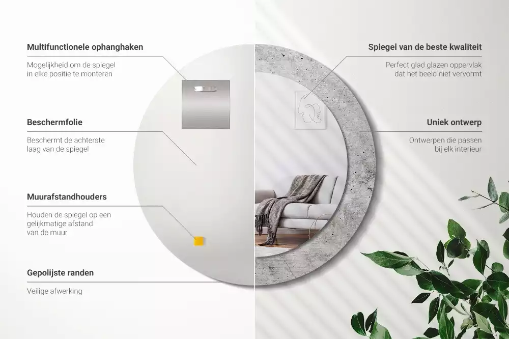 Miroir rond avec décoration Béton gris