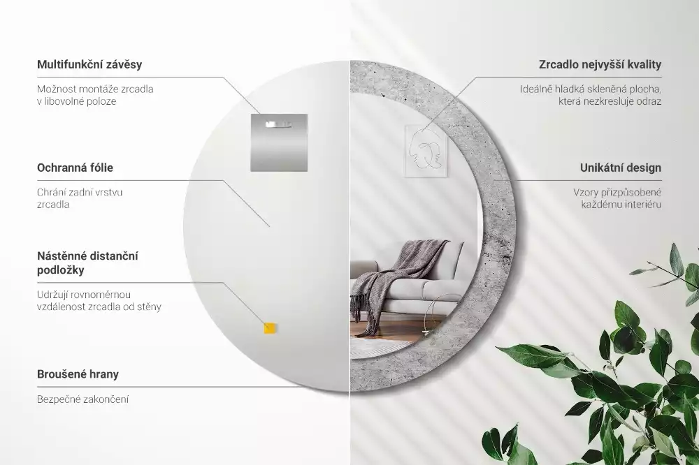 Miroir rond avec décoration Béton gris