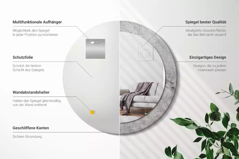 Miroir rond avec décoration Béton gris