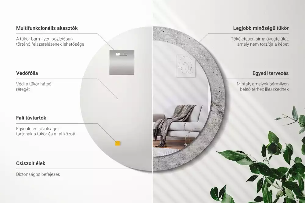 Miroir rond avec décoration Béton gris