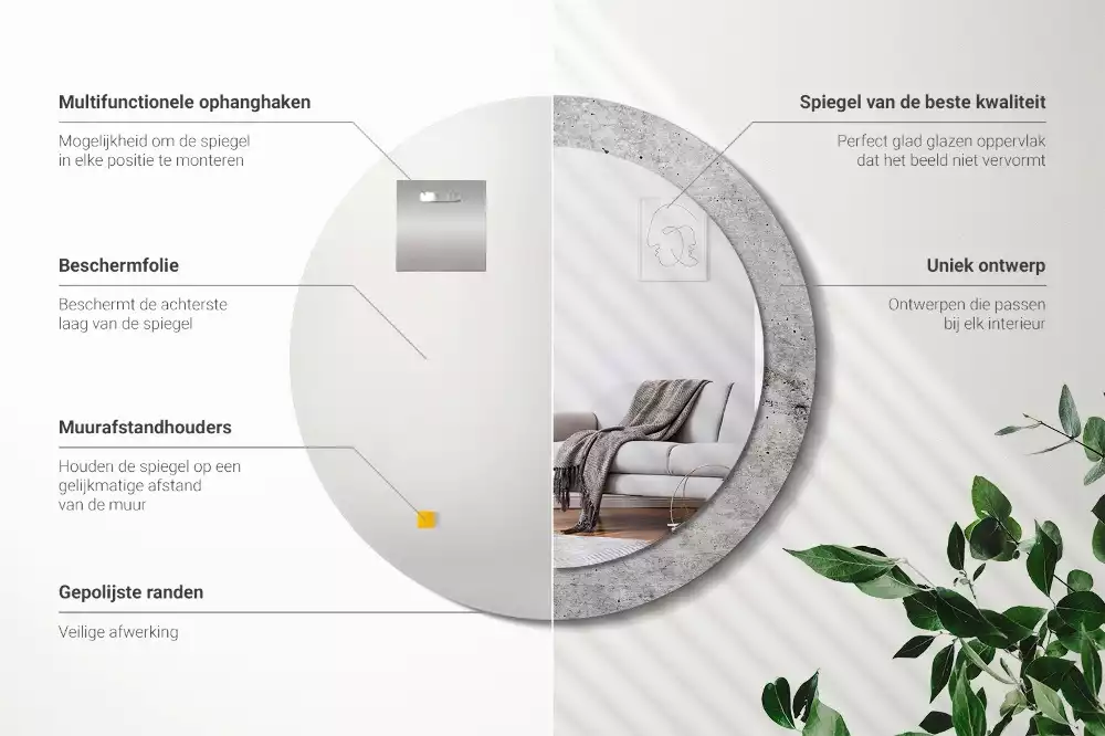 Miroir rond avec décoration Béton gris