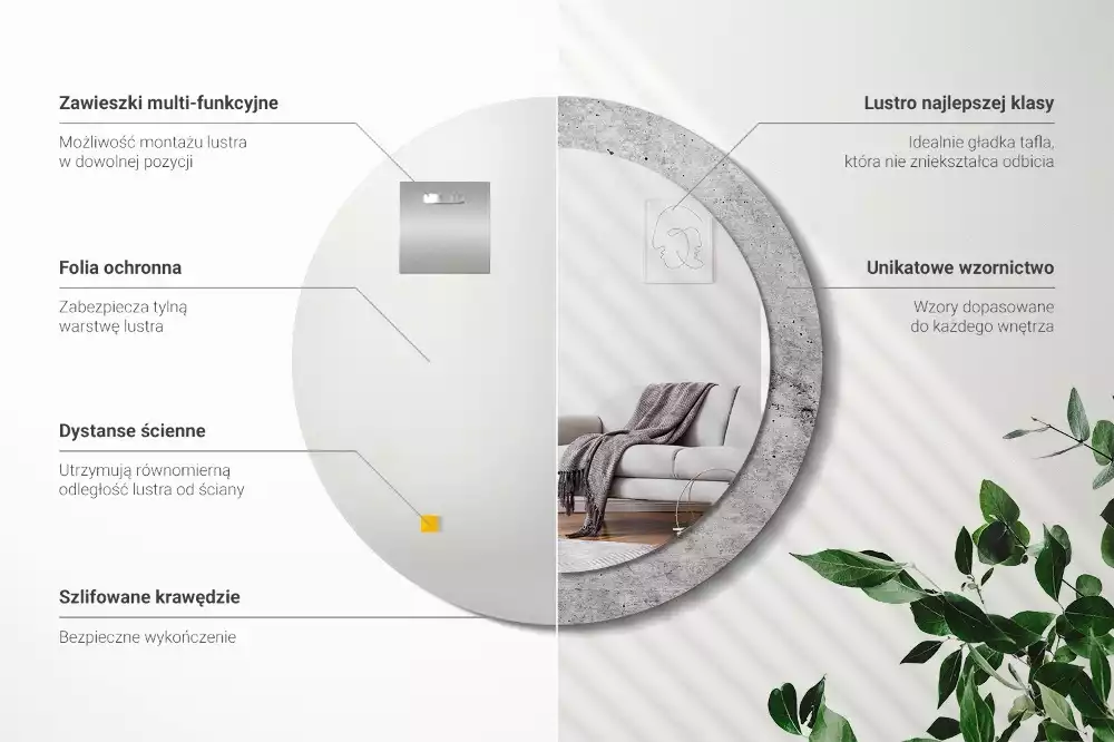 Miroir rond avec décoration Béton gris