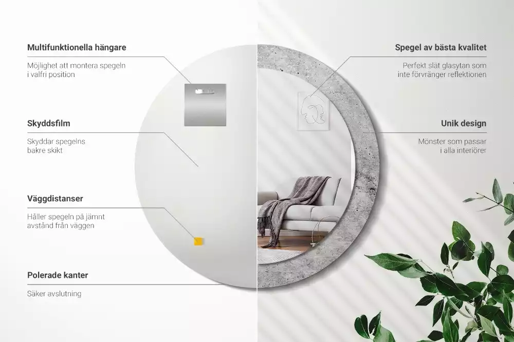Miroir rond avec décoration Béton gris