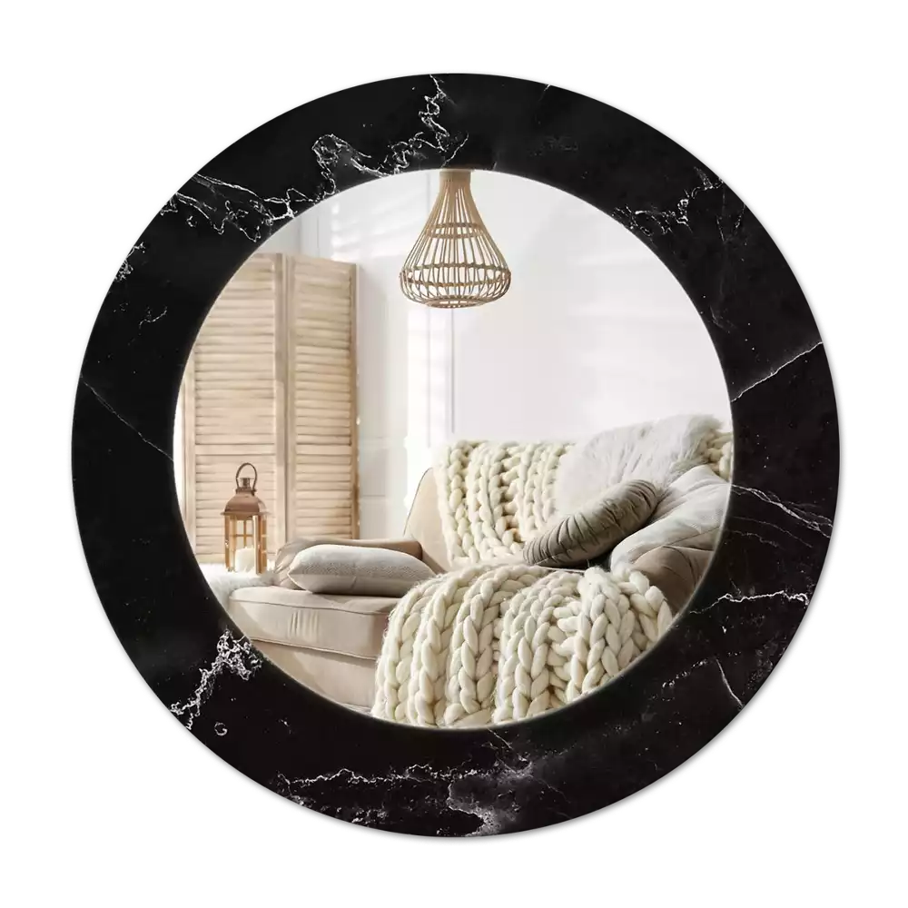 Miroir rond cadre avec impression Pierre marbrée