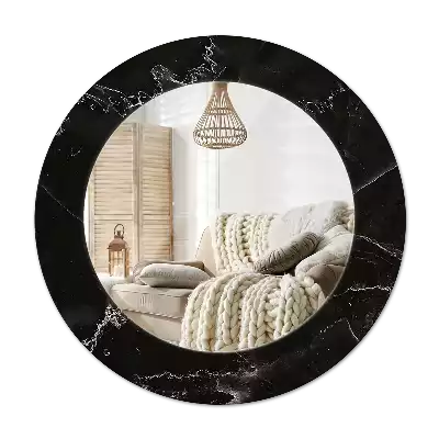 Miroir rond cadre avec impression Pierre marbrée