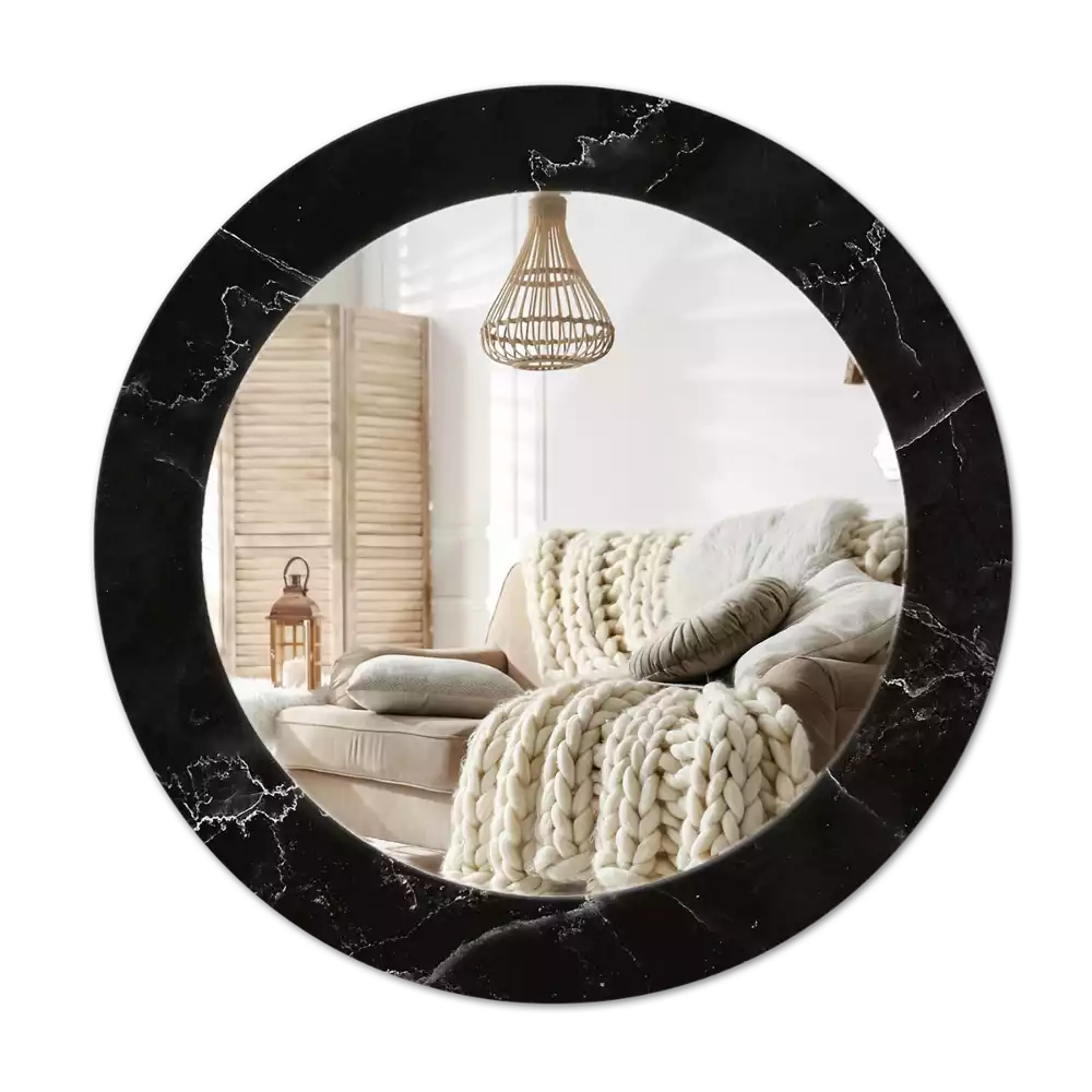 Miroir rond cadre avec impression Pierre marbrée