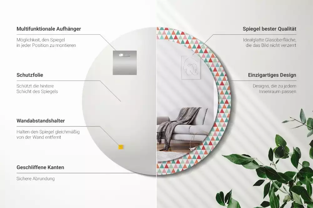 Miroir rond imprimé Motif géométrique