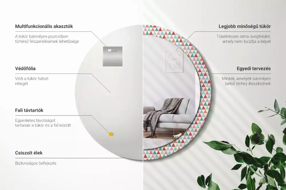 Miroir rond imprimé Motif géométrique