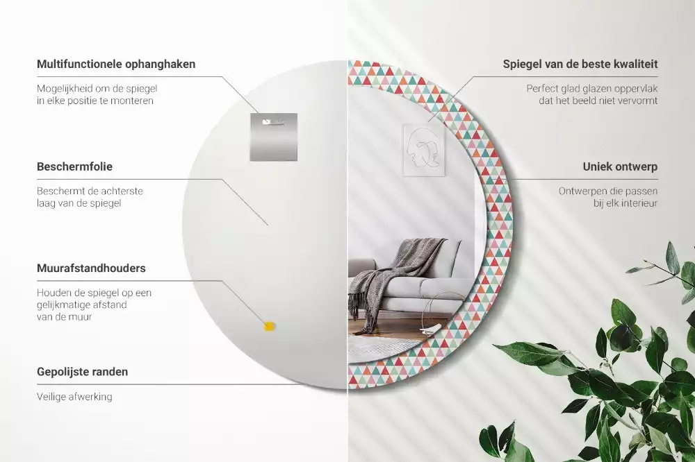 Miroir rond imprimé Motif géométrique
