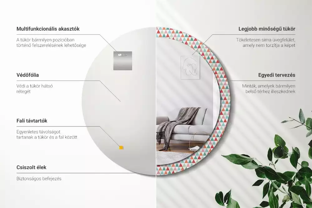 Miroir rond imprimé Motif géométrique