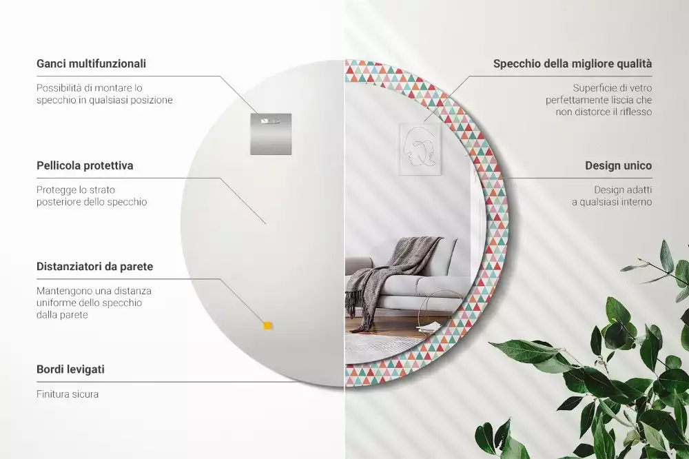 Miroir rond imprimé Motif géométrique